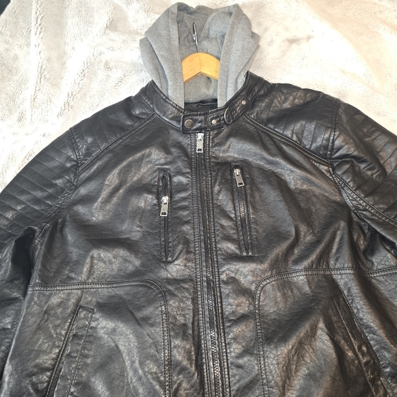 Urban Republic Black Bomber Jacket with Gray Hood - Picture 2 of 5